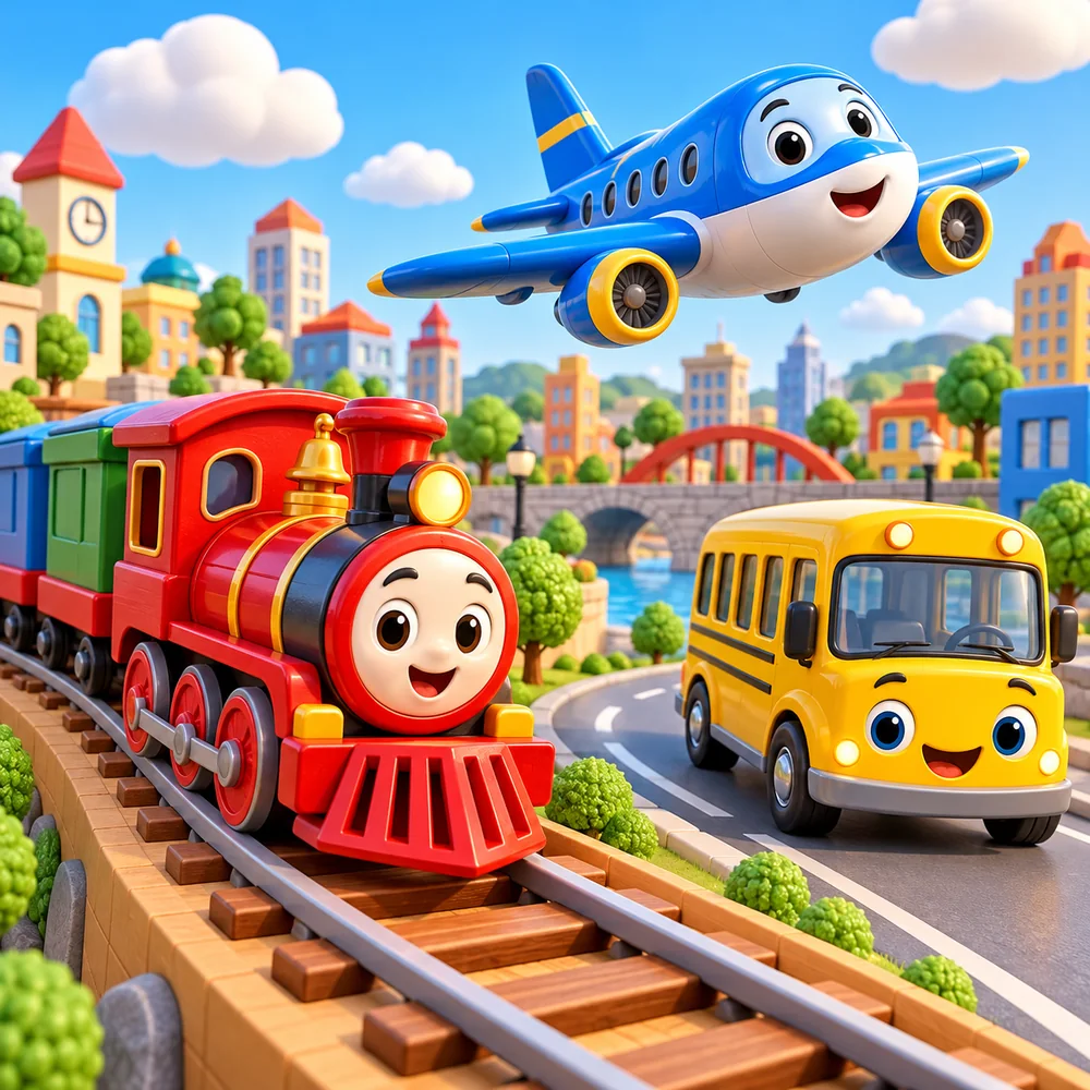 Ilustração 3D de meios de transporte